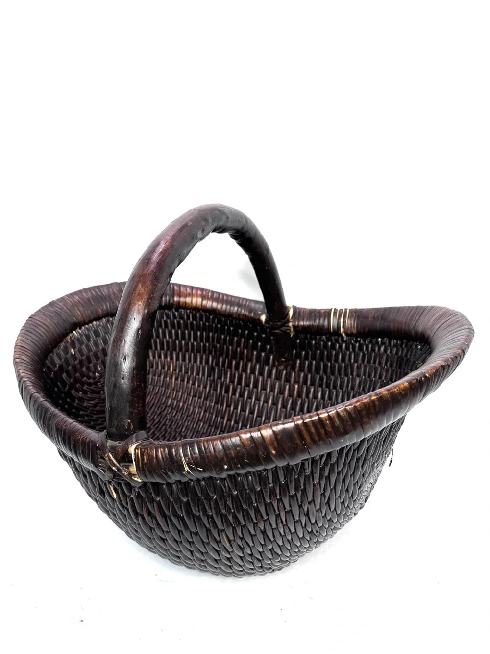 Vintage-Inspired Wicker Basket Brown Willow Large Handwoven One Handle